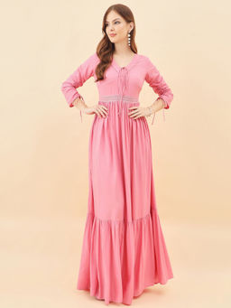 AAYU - Women Pink Rayon Tiered Maxi Dress