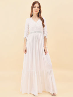 AAYU - Women White Rayon Tiered Maxi Dress