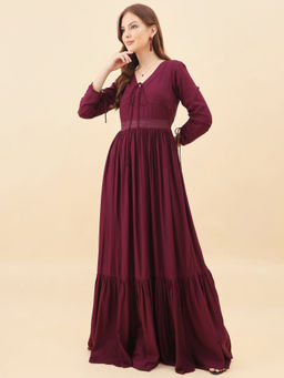 AAYU - Women Wine Rayon Tiered Maxi Dress