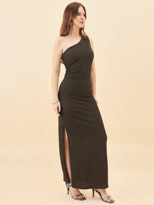 green lycra dress Buy AAYU Womens Ruched One Shoulder Bodycon Maxi (L) Online Islamic Evening Dress