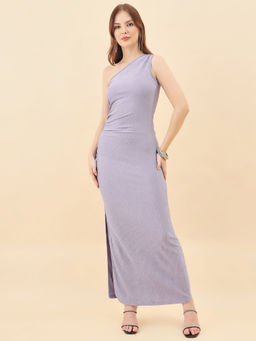 AAYU - Womens Purple Lycra Ruched One Shoulder Bodycon Maxi Dress