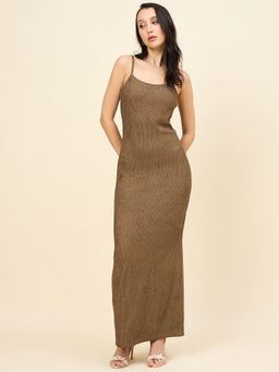 AAYU - Brown Lycra Sleeveless Bodycon Maxi Dress