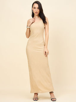 AAYU - Beige Lycra Sleeveless Bodycon Maxi Dress