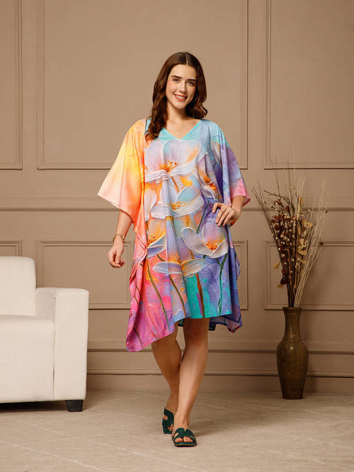 knee length kaftan dress Buy Aditi Wasan Aqua Blue V-Neck Cotton Online Beach