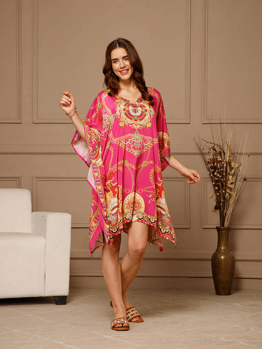 kaftan dress knee length Buy Aditi Wasan Pink V-Neck Poly Silk Online 缺货继续销售