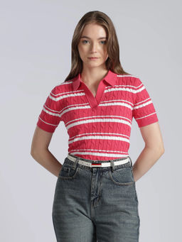 Tommy Hilfiger - Regular Fit Cotton red Polo Collar Sweater
