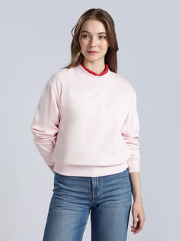 Tommy Hilfiger - Regular Fit Cotton Round Neck Pink Sweatshirt