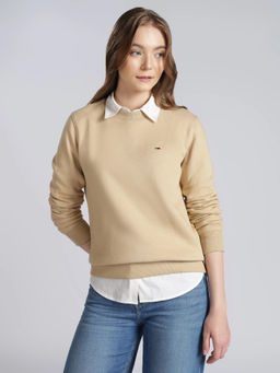 Tommy Hilfiger - Regular Fit Cotton Round Neck beige Sweatshirt