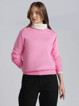 Tommy Hilfiger - Regular Fit Cotton Round Neck Pink Sweatshirt