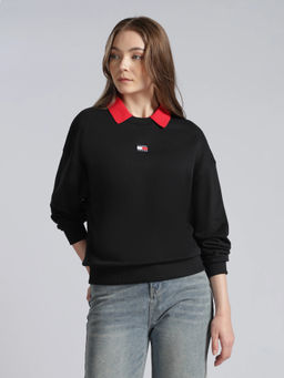 Tommy Hilfiger - Relaxed Fit Cotton Round Neck Black Sweatshirt