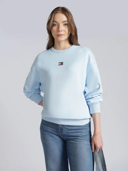 Tommy Hilfiger - Relaxed Fit Cotton Round Neck Blue Sweatshirt