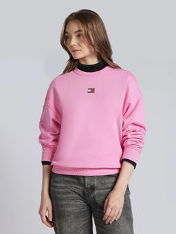 Tommy Hilfiger - Relaxed Fit Cotton Round Neck Pink Sweatshirt