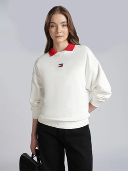 Tommy Hilfiger - Relaxed Fit Cotton Round Neck White Sweatshirt