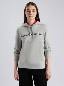 Tommy Hilfiger - Regular Fit Cotton Hooded Neck Grey Sweatshirt