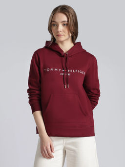 Tommy Hilfiger - Regular Fit Cotton Hooded Neck Burgundy Sweatshirt