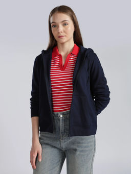 Tommy Hilfiger - Regular Fit Cotton Hooded Neck Navy Blue Sweatshirt
