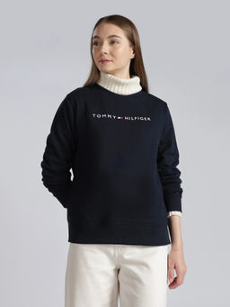 Tommy Hilfiger - Regular Fit Cotton Round Neck Navy Blue Sweatshirt