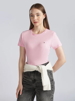 Tommy Hilfiger - Pink Solid Regular Fit Cotton T-Shirt