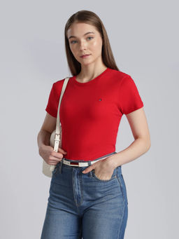 Tommy Hilfiger - Red Solid Regular Fit Cotton T-Shirt