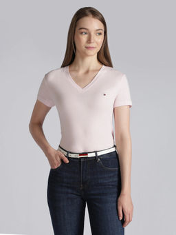 Tommy Hilfiger - Pink Solid Regular Fit Cotton T-Shirt