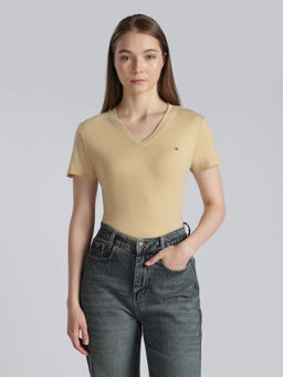Tommy Hilfiger - beige Solid Regular Fit Cotton T-Shirt