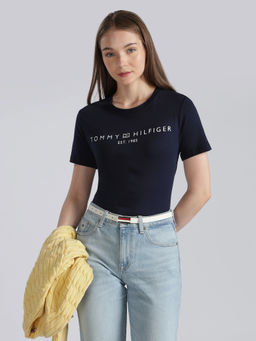 Tommy Hilfiger - Navy Blue Logo Regular Fit Cotton T-Shirt