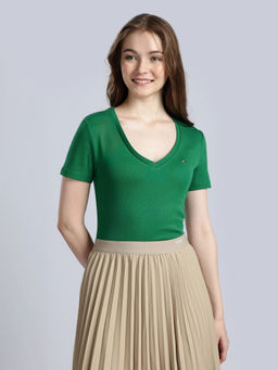 Tommy Hilfiger - Green Solid Slim Fit Cotton T-Shirt