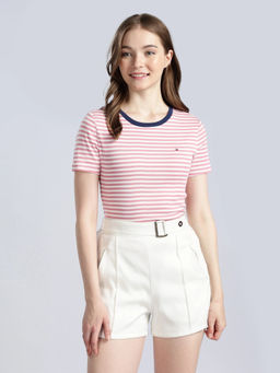 Tommy Hilfiger - pink Striped Slim Fit Cotton T-Shirt