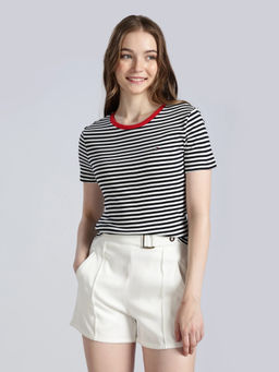 Tommy Hilfiger - Navy Blue Striped Slim Fit Cotton T-Shirt