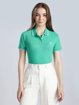 Tommy Hilfiger - Green Solid Regular Fit Cotton Polo T-Shirt