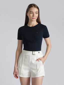 Tommy Hilfiger - Navy Blue Solid Slim Fit Cotton T-Shirt
