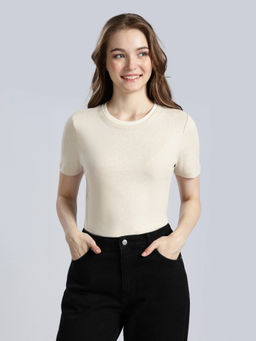 Tommy Hilfiger - Solid Slim Fit Cotton beige T-Shirt