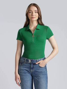 Tommy Hilfiger - Solid Slim Fit Cotton Green Polo T-Shirt