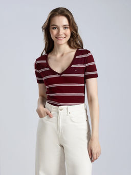 Tommy Hilfiger - Striped Slim Fit Cotton red T-Shirt