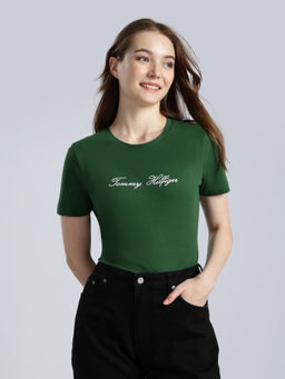 Tommy Hilfiger - Embroidered Logo Regular Fit Cotton Green T-Shirt