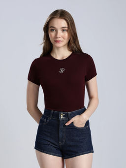 Tommy Hilfiger - Solid Slim Fit Cotton Wine T-Shirt