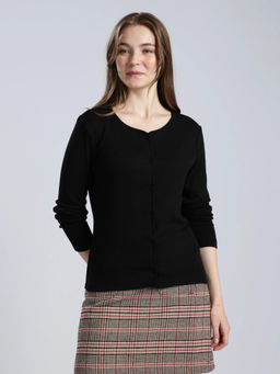 Tommy Hilfiger - Slim Fit Cotton Round Neck Open-Front black Cardigan