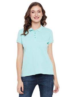 Cantabil - Women Blue Solid Casual Blue Polo T-Shirt