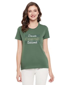 Cantabil - Women Green Typography Casual T-Shirt