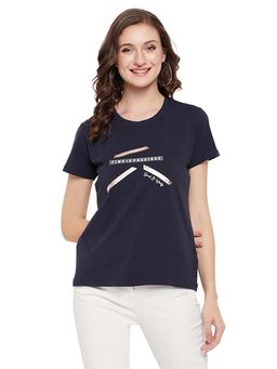 Cantabil - Women Navy Blue Printed Casual T-Shirt