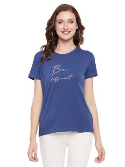 Cantabil - Women Blue Sequined Casual T-Shirt