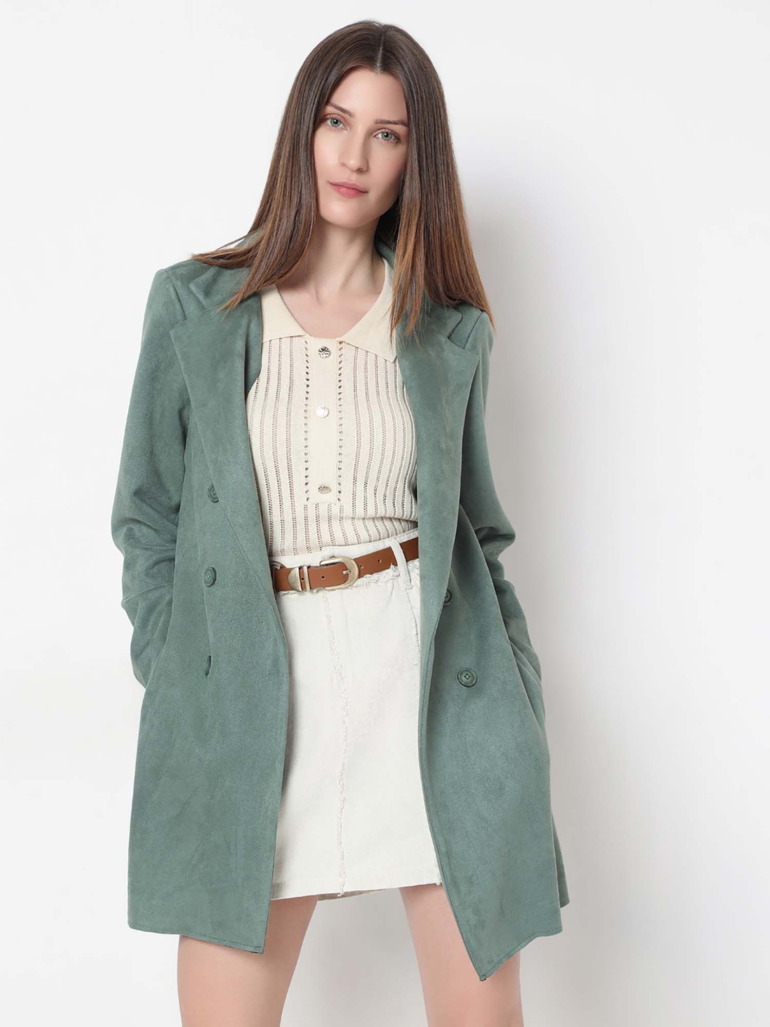 Buy VERO MODA Dark Green Long Suede Jacket (XS) Online