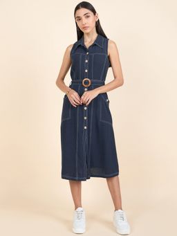 Gipsy - Stylish Women Tops Collection Navy Blue Cotton Regular Fit Knee Length Dress (Set of 2)