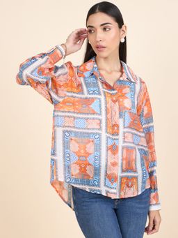 Gipsy - Stylish Women Collection Printed Orange & Blue Shirt