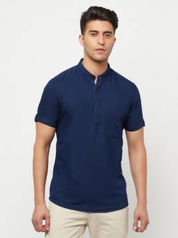 CRIMSOUNE CLUB - Men Navy Blue Solid Kurta Shirt