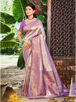 Sangam Prints - Lavender Kanjivaram Silk Woven Work Saree with Unstitched Blouse