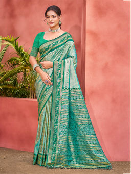Sangam Prints - Green Kanjivaram Silk Woven Work Saree with Unstitched Blouse