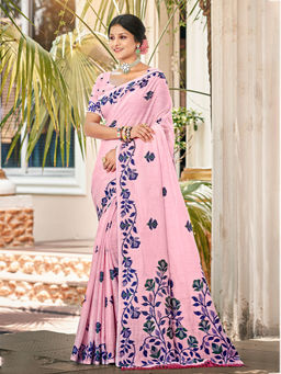 Sangam Prints - Mauve Kanjivaram Silk Woven Work Saree with Unstitched Blouse