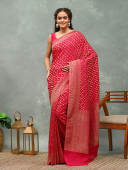 MEENA BAZAAR - Red Woven Georgette Saree with Unstitched Blouse