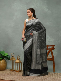 MEENA BAZAAR - Black Woven Ahl Saree with Unstitched Blouse